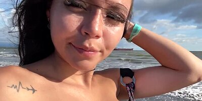 POV Showing boobs in public BEACH TIME